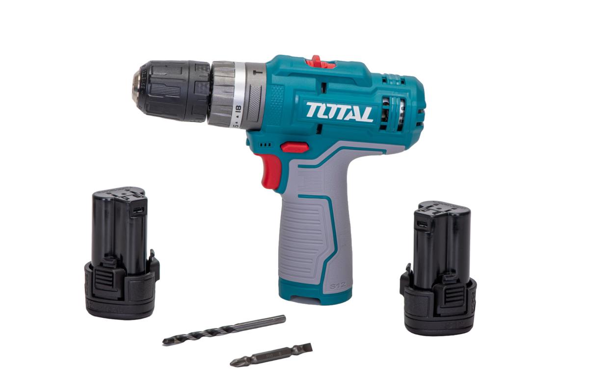 Masina de gaurit cu percutie TOTAL 12V, 20 Nm, 2 acumulatori 1.5Ah