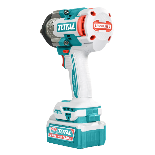 Pistol de insurubat cu impact TOTAL 20V, 1050 Nm, prindere 3/4", 2 acumulatori 5.0Ah, incarcator inclus