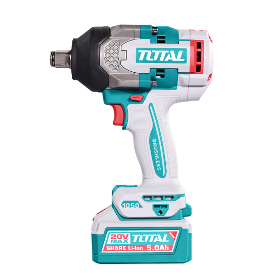 Pistol de insurubat cu impact TOTAL 20V, 1050 Nm, prindere 3/4", 2 acumulatori 5.0Ah, incarcator inclus