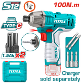 Masina de insurubat cu impact TOTAL 12V, 100 Nm, 2 acumulatori 1.5Ah
