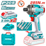 Masina de insurubat cu impact TOTAL 20V, 285 Nm, Li-Ion 2.0Ah (include 2 acumulatori si incarcator)