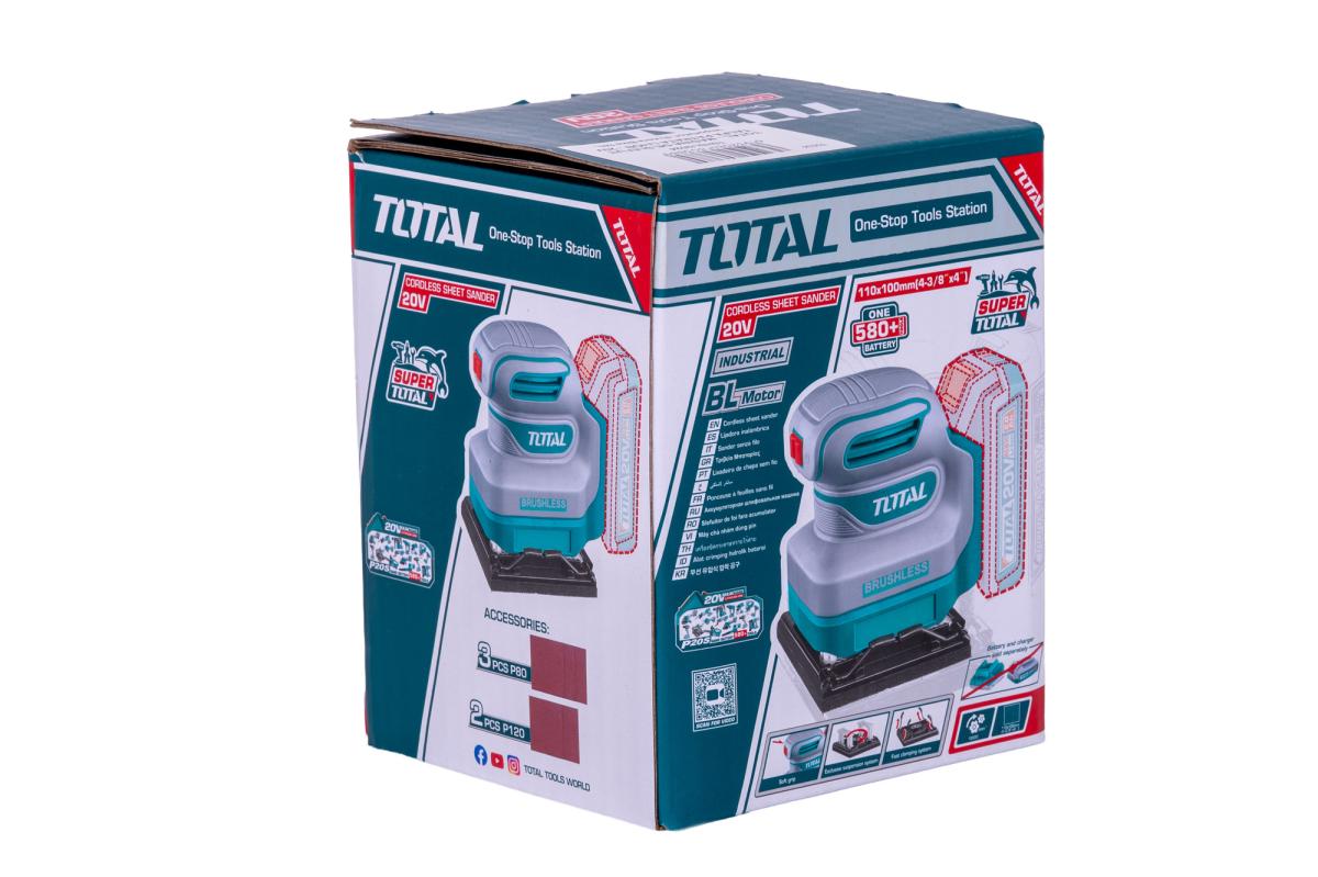 Masina de slefuit cu talpa patrata TOTAL 20V, brushless, Li-Ion, fara acumulator