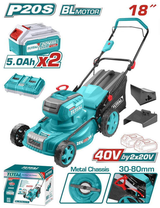 Masina de tuns iarba TOTAL pe acumulatori 40V, taiere 46 cm, cos colector 60L, 2 acumulatori 5Ah, incarcator dublu