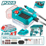 Mini polizor TOTAL 20V, 2.0Ah, viteza variabila, set accesorii (include acumulator si incarcator)
