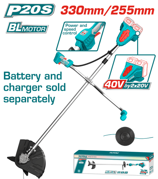 Motocoasa TOTAL 40V Li-Ion 2x20V brushless 255mm 330mm fara acumulator si incarcator