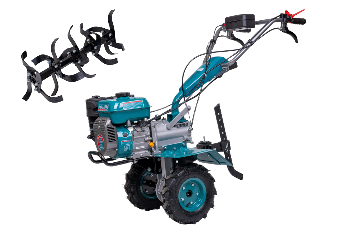 Motocultor pe benzina TOTAL 7 CP, latime lucru 1200 mm, 32 cutite, roti transport 3.5-6