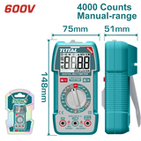 Multimetru digital TOTAL True RMS 4000 count, NCV, test baterie, lanterna integrata