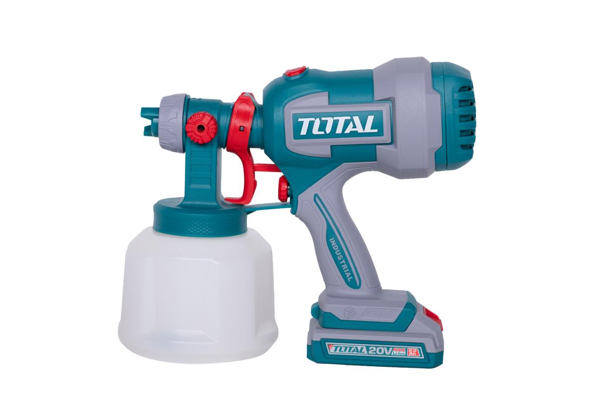 Pistol de vopsit TOTAL 20V, rezervor 1000 ml, debit 800 ml/min, pulverizare reglabila, cu acumulator si incarcator