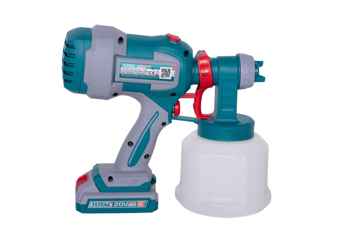 Pistol de vopsit TOTAL 20V, rezervor 1000 ml, debit 800 ml/min, pulverizare reglabila, cu acumulator si incarcator