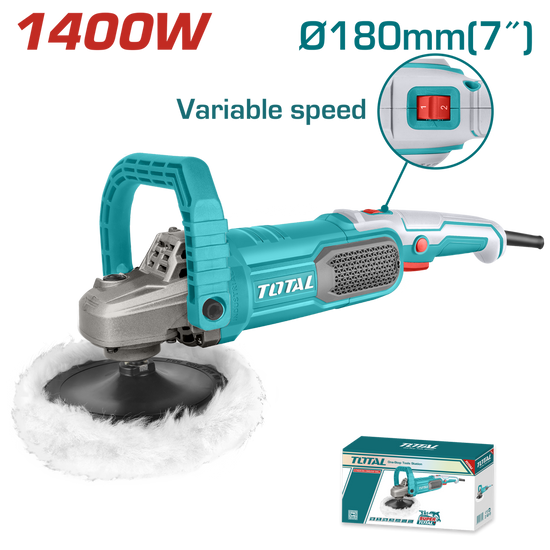 Masina de slefuit TOTAL 180 mm, 1400 W, viteza variabila, maner D, accesorii incluse