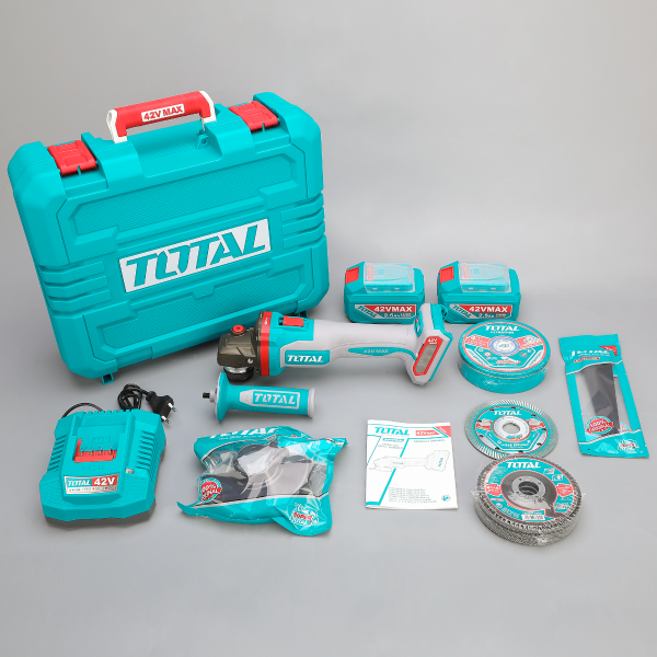 Polizor unghiular TOTAL 42V, 2,5ah 115mm 1280W brushless cu 2 acumulatori si incarcator