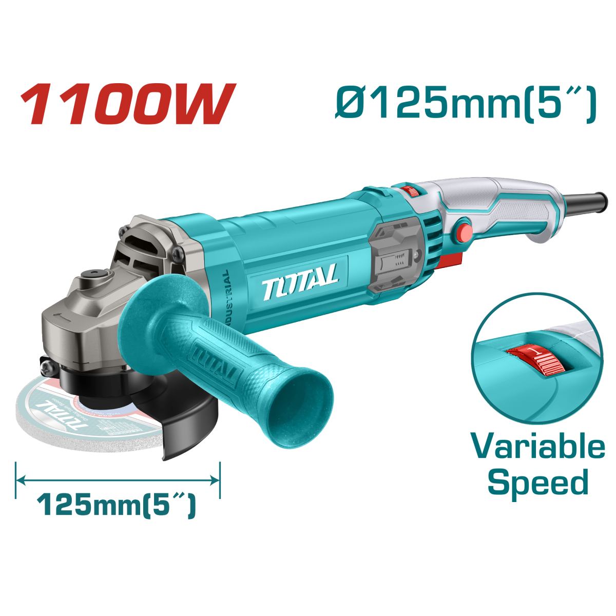 Polizor unghiular TOTAL 125 mm, 1100 W, turatie variabila