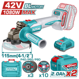 Flex cu acumulator TOTAL 42V 115mm 1080W Brushless cu 2 baterii si incarcator