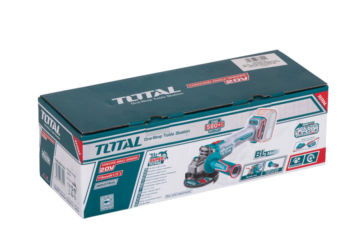 Polizor unghiular TOTAL 20V, motor fara perii, disc 115 mm (FARA acumulator si incarcator)