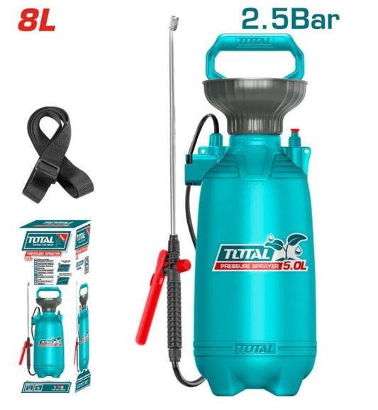 Pulverizator manual TOTAL 8L, 2.5 bar, lance inox si jet reglabil pentru gradina si intretinere