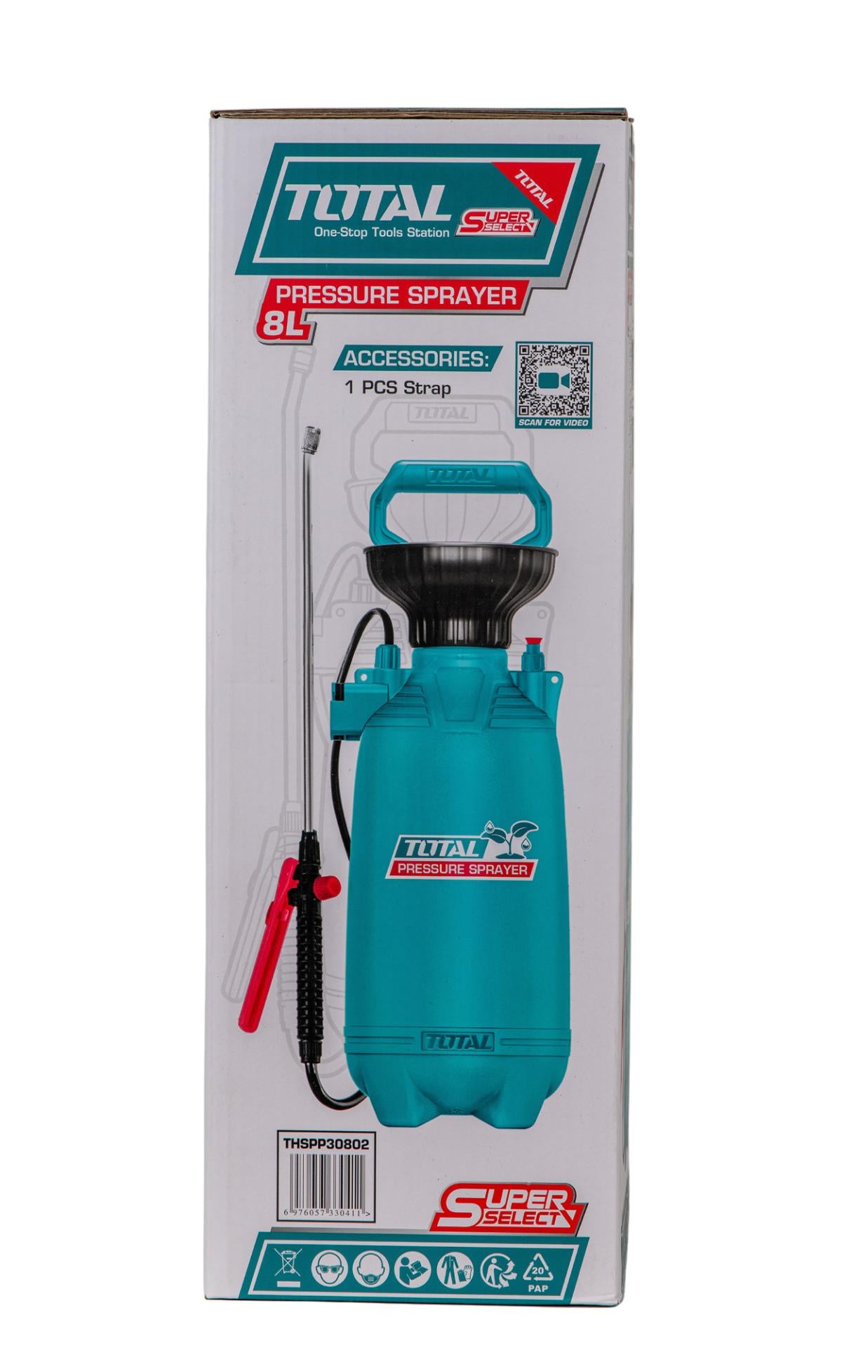 Pulverizator manual TOTAL 8L, 2.5 bar, lance inox si jet reglabil pentru gradina si intretinere