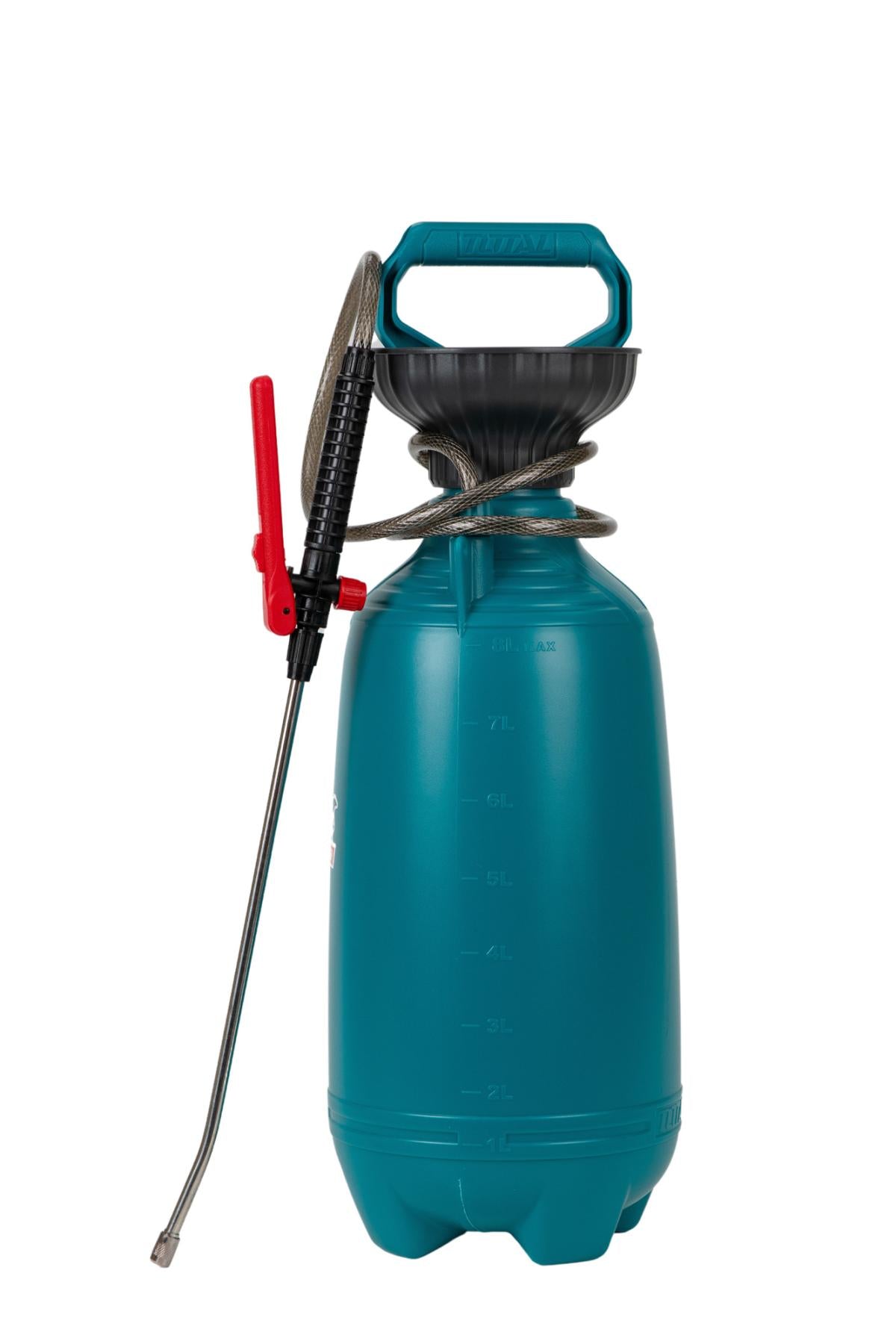 Pulverizator manual TOTAL 8L, 2.5 bar, lance inox si jet reglabil pentru gradina si intretinere