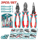Set 3 clesti multifunctionali TOTAL Cr-V, universal, varf lung si taiere, 200 mm