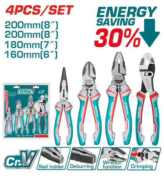 Set 4 clesti TOTAL Cr-V – combinat 8”, taietor 7”, varf lung 6”, articulatie glisanta 8”