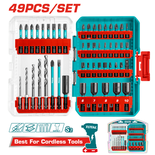 Set 49 piese TOTAL pentru masina de insurubat cu impact, biti si burghie HSS