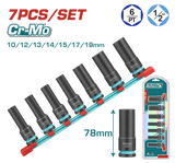 Set tubulare de impact adanci TOTAL 1/2", 78 mm, Cr-Mo, 7 piese