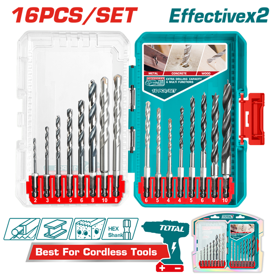 Set Burghie Total | 16 buc | Metal + Beton + Lemn | HSS + Tija Hex