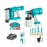 Set TOTAL 20V: pistol vopsit, pistol cuie, 2 baterii 2Ah, incarcator si accesorii