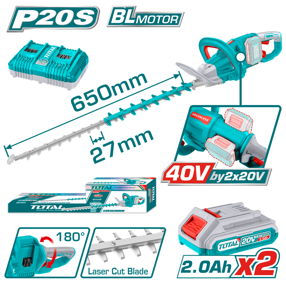 Trimmer gard viu TOTAL 40V Li-Ion, lama 65 cm, cu acumulator si incarcator