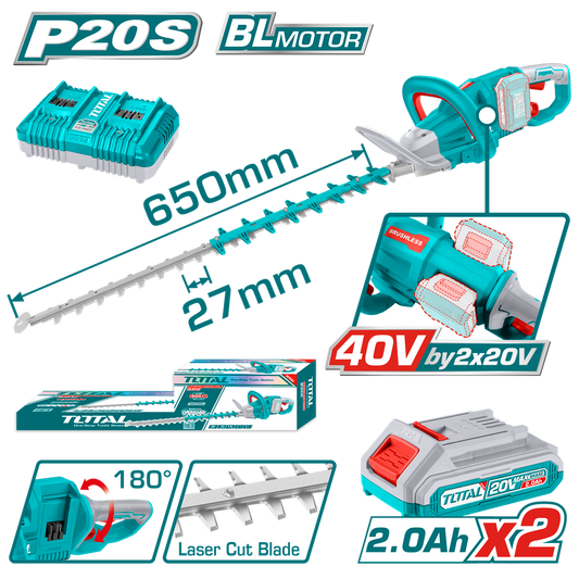 Trimmer gard viu TOTAL 40V Li-Ion, lama 65 cm, cu acumulator si incarcator