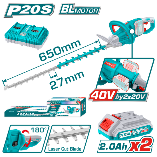Trimmer gard viu TOTAL 40V Li-Ion, lama 65 cm, cu acumulator si incarcator