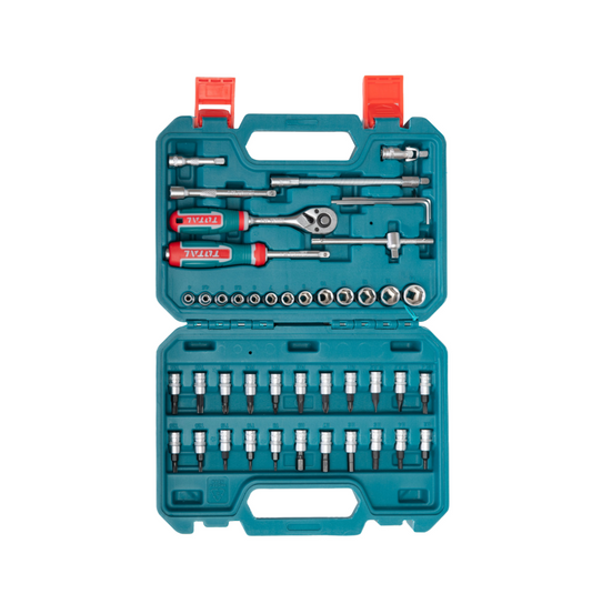 Trusa chei tubulare TOTAL 1/4”, 46 piese, Cr-V, clichet 72T