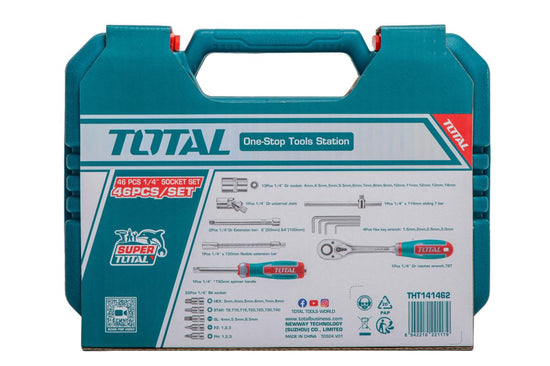 Trusa chei tubulare TOTAL 1/4”, 46 piese, Cr-V, clichet 72T