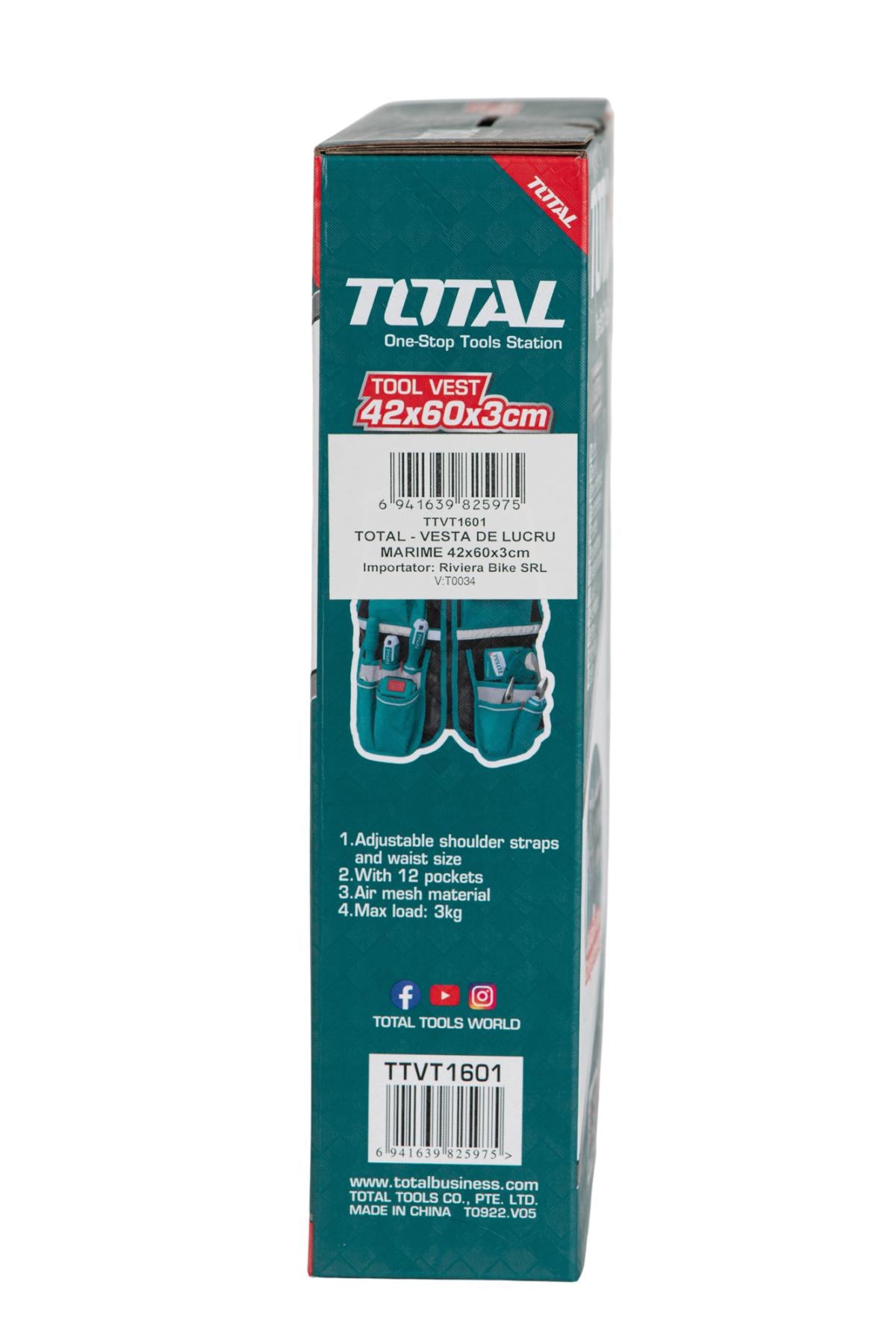 Vesta lucru TOTAL ajustabila 42x60x3 cm 12 buzunare suport ciocan