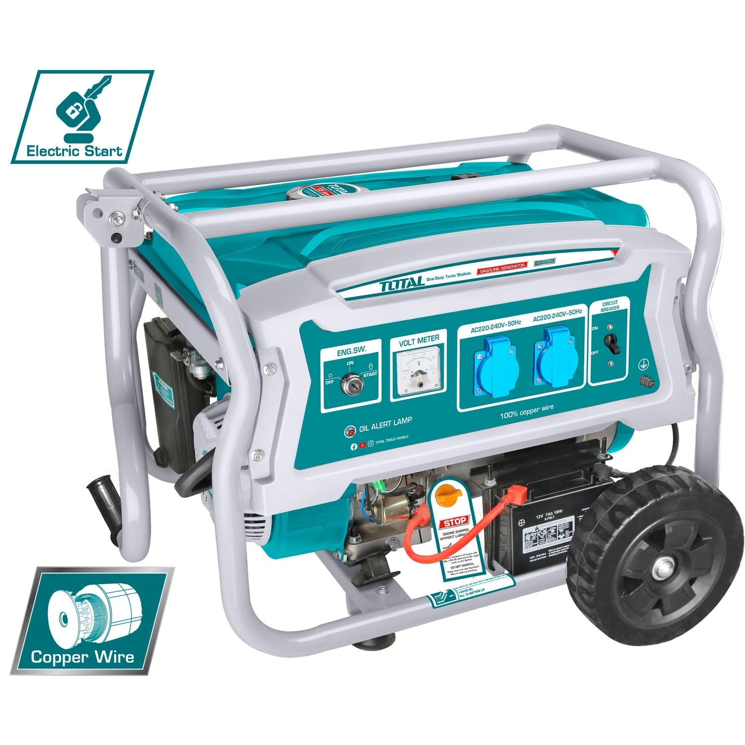 Generator de curent pe benzina PROFESIONAL TOTAL, 3500W, 7CP, pornire la cheie