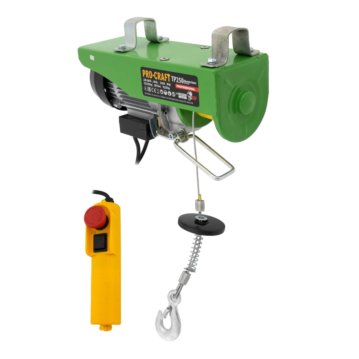 Scripete electric Procraft TP250, 510W, 250 kg, cablu 12 m, 220V, otel, frana de siguranta