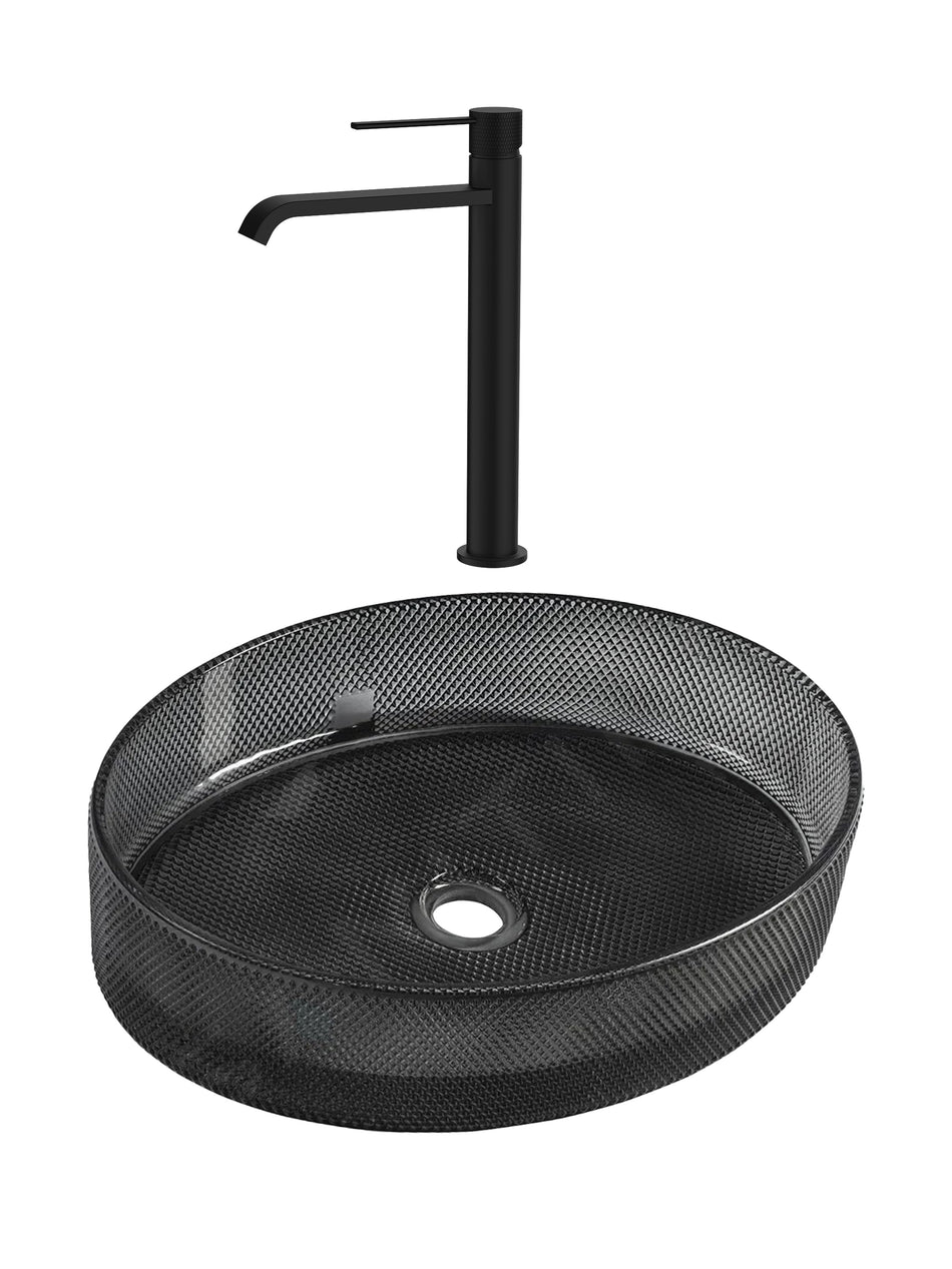 SET Lavoar de baie din sticla securizata Vela + Baterie Dorota negru - Negru