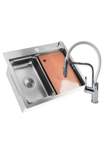 SET Chiuveta SanDonna HD6050 din inox handmade cu dozator de sapun si tavita de scurgere + Baterie flexibila SanDonna ANDRA - Inox