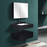 Set Baie NOVA Negru 60x50x15 cm, Oglinda LED, Lavoar Piatra Sinterizata
