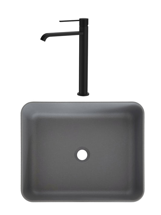 SET Lavoar de baie din granit compozit Niva + Baterie Dorota negru - Gri