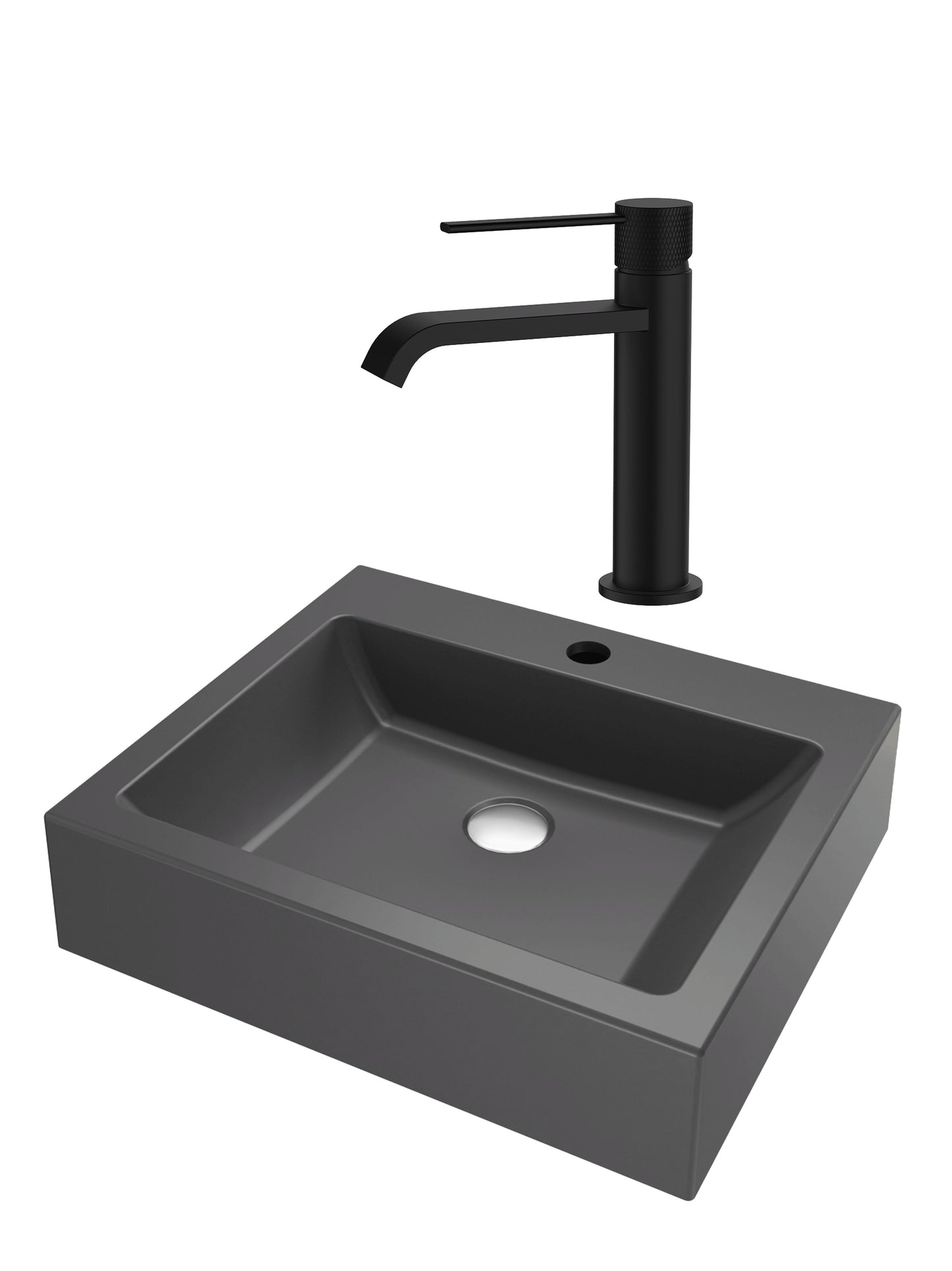 SET Lavoar de baie din granit compozit Timo + Baterie Agata negru - Gri