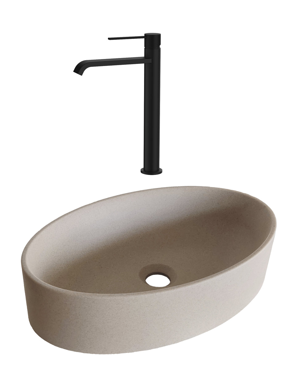 SET Lavoar de baie din granit compozit Arondi + Baterie Dorota negru - Bej