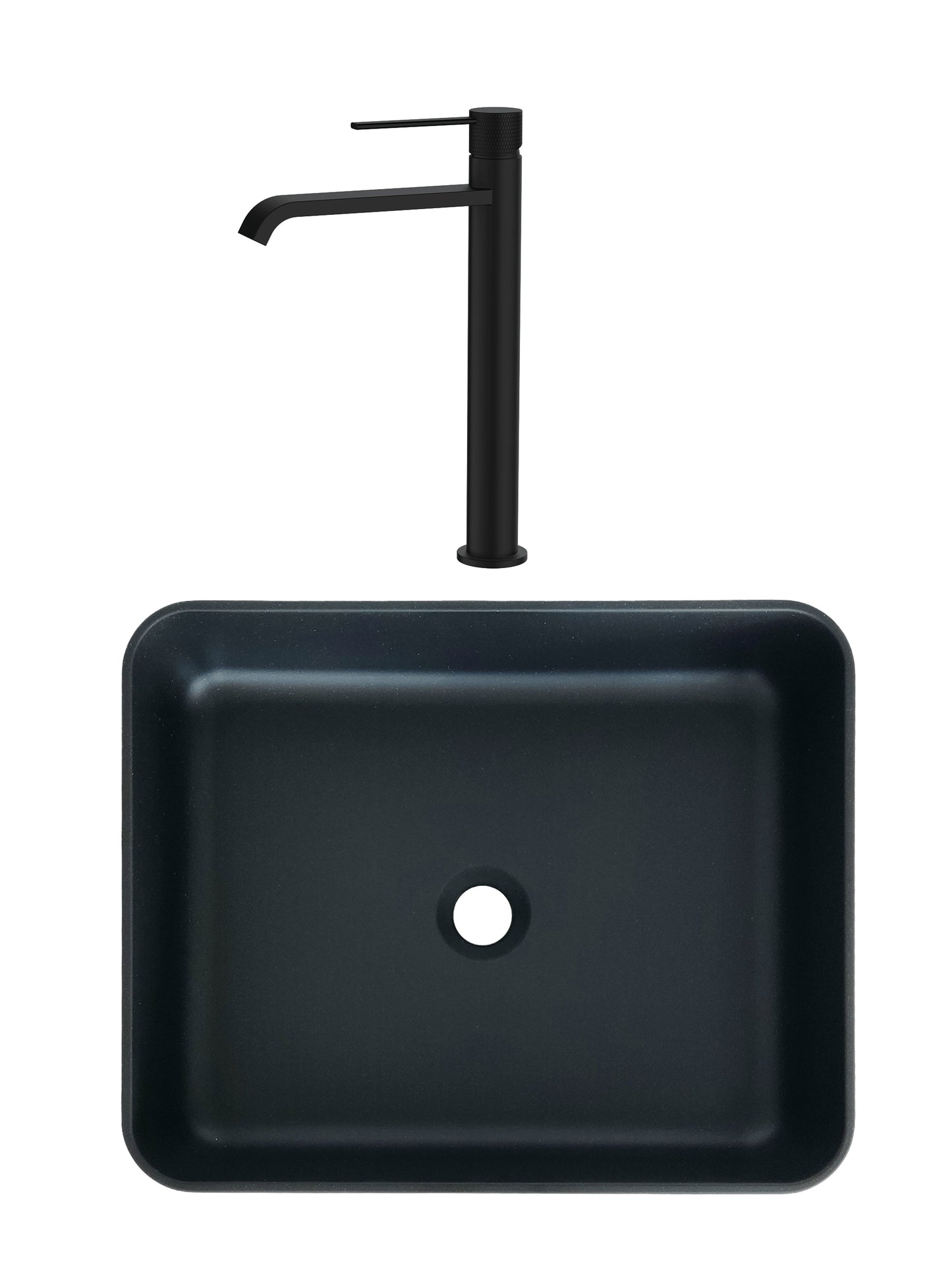 SET Lavoar de baie din granit compozit Niva + Baterie Dorota negru - Negru