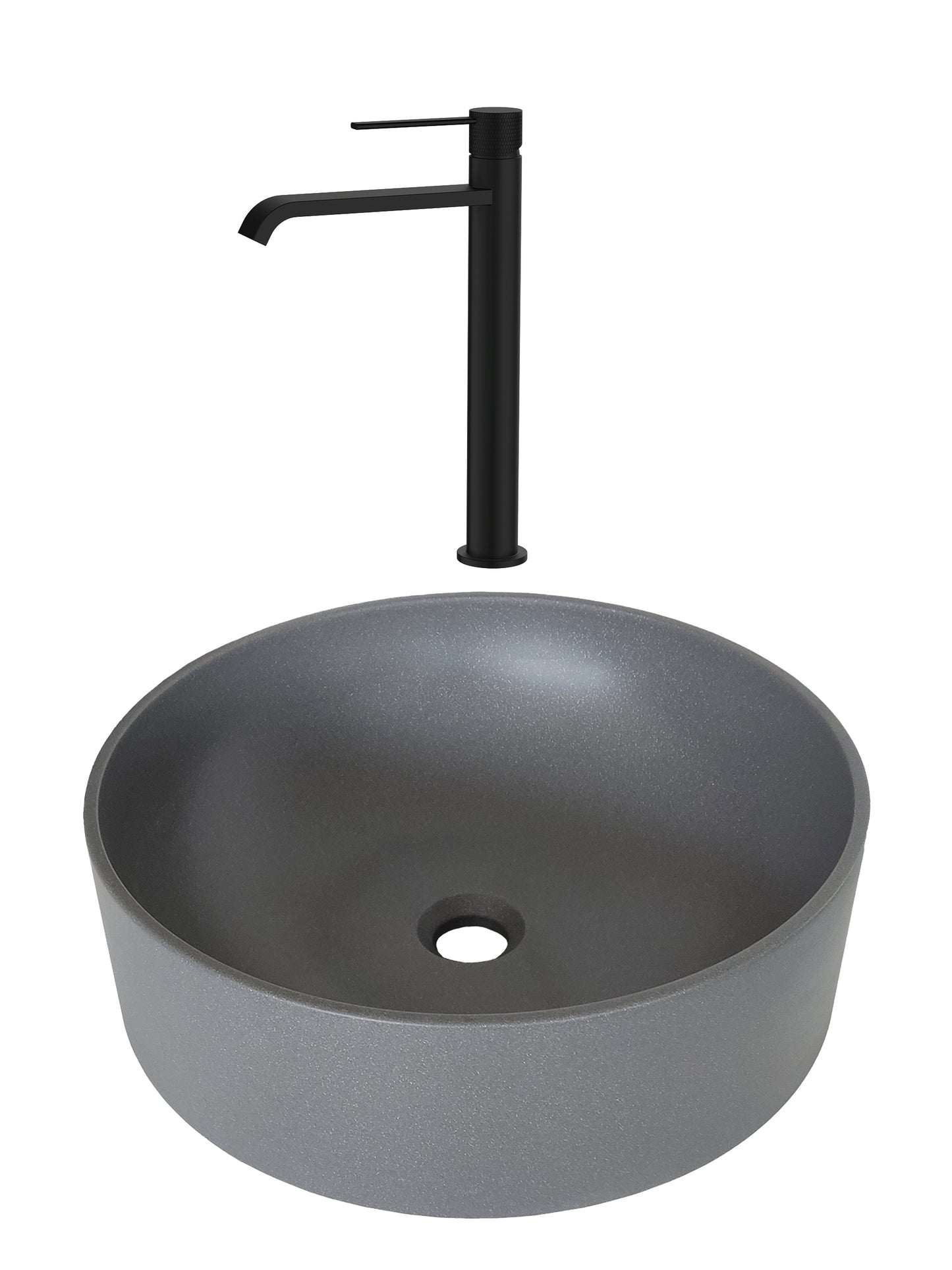 SET Lavoar de baie din granit compozit Circle + Baterie Dorota negru - Gri