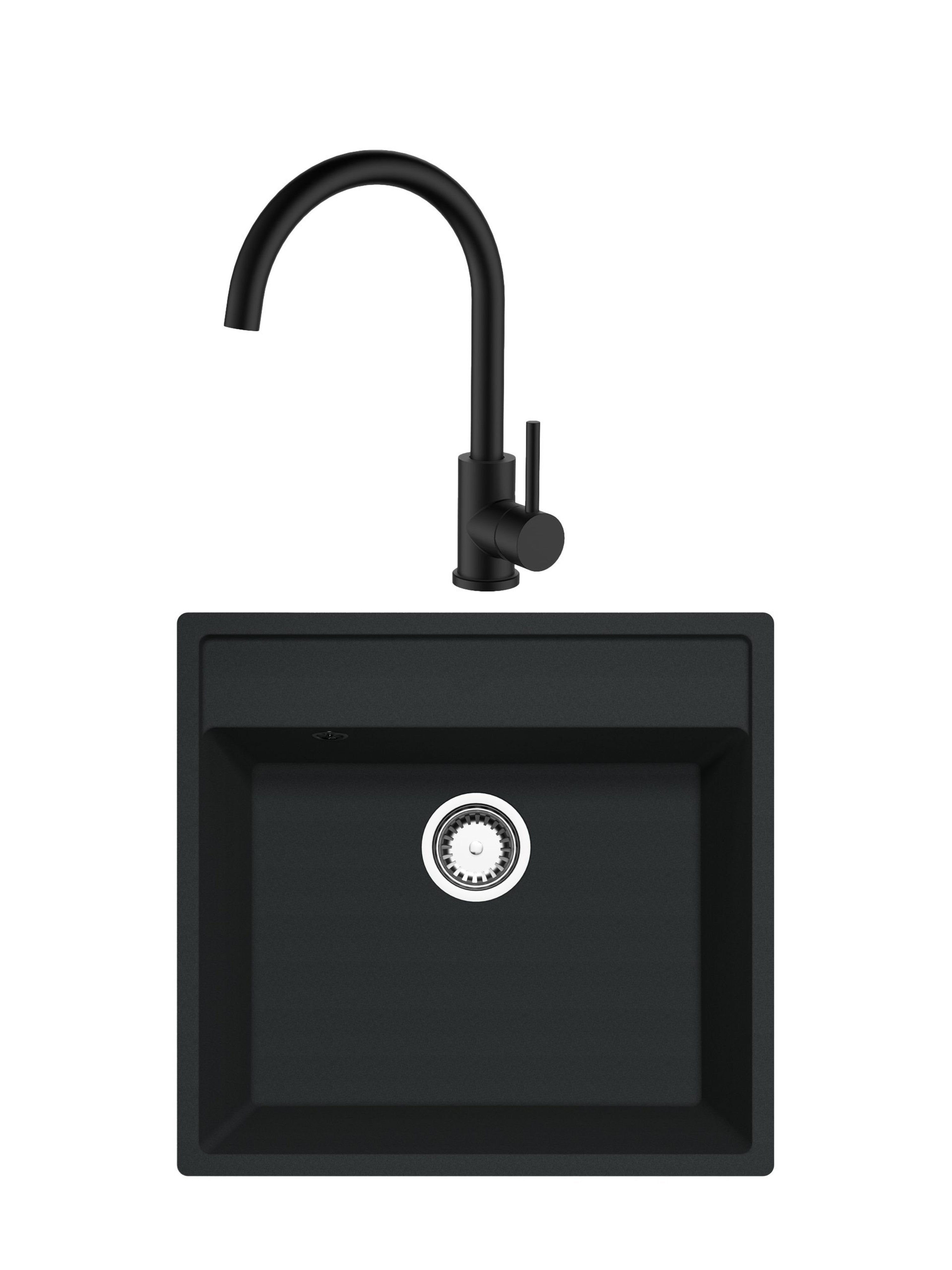 SET Chiuveta granit compozit SanDonna Emma + Baterie Waltz Alfa negru