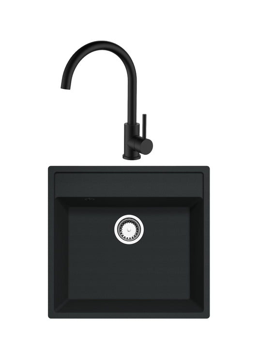 SET Chiuveta granit compozit SanDonna Emma + Baterie Waltz Alfa negru