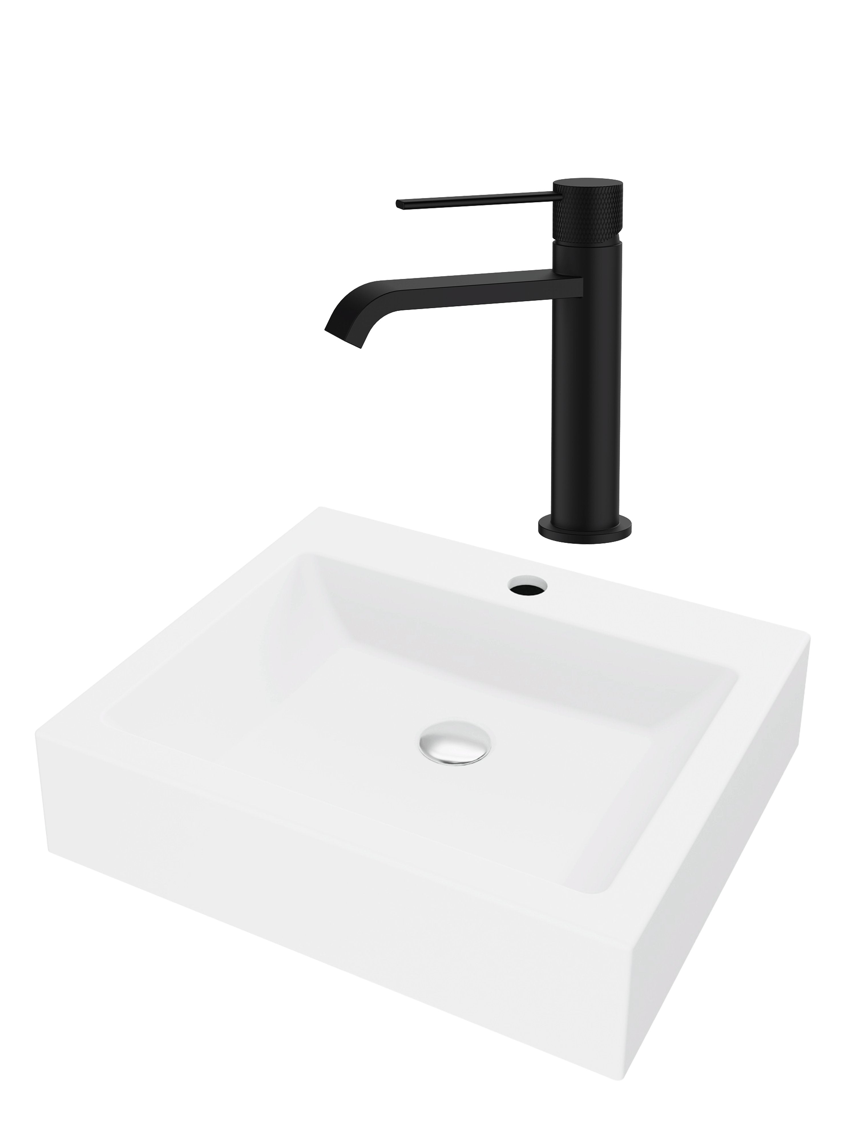 SET Lavoar de baie din granit compozit Timo + Baterie Agata negru - Alb