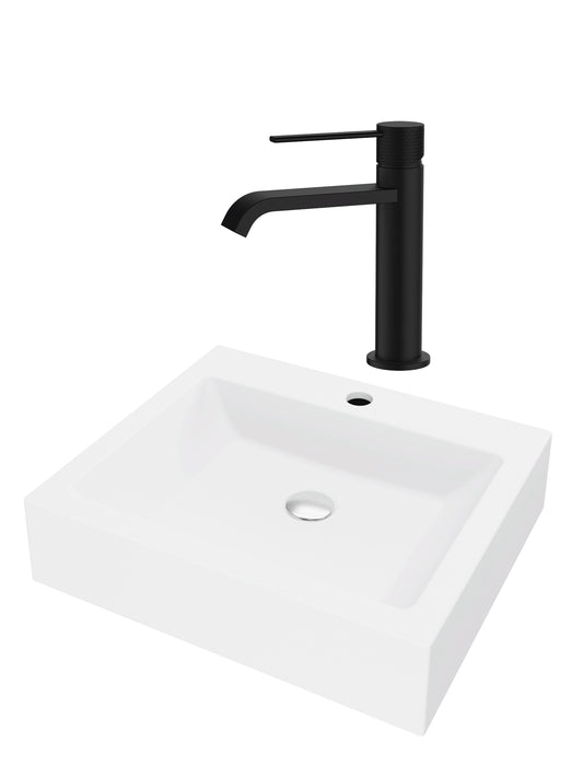 SET Lavoar de baie din granit compozit Timo + Baterie Agata negru - Alb