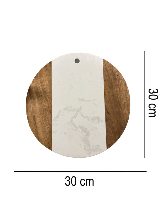 Tocator rotund de bucatarie din marmura si lemn SanDonna alb - mare
