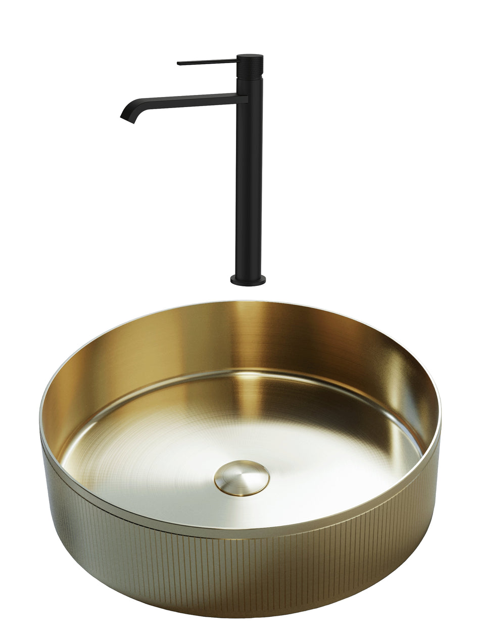 SET Lavoar de baie inox HD400 + Baterie Dorota negru - Auriu