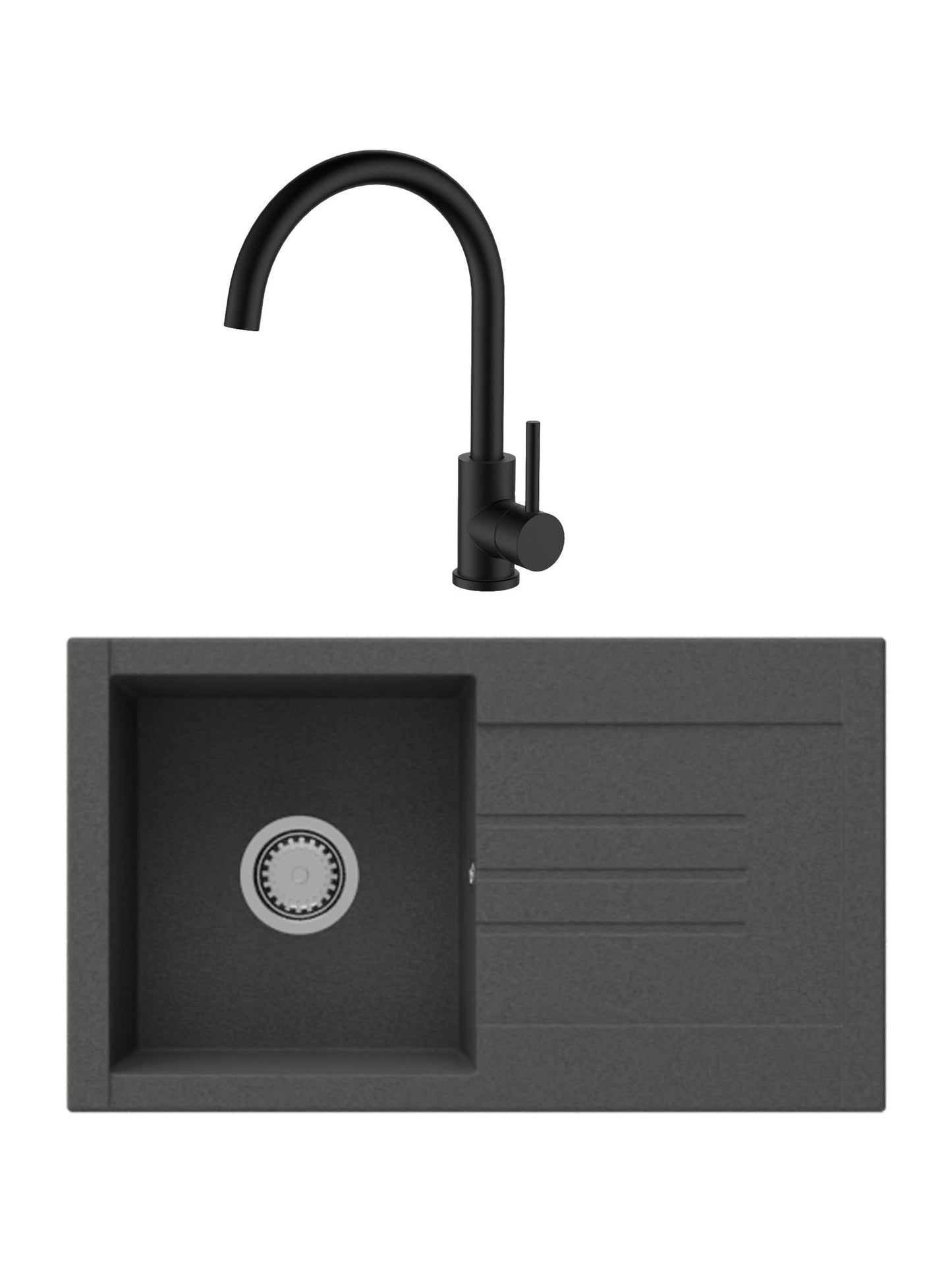 SET Chiuveta granit compozit SanDonna Arona + Baterie Waltz Alfa negru